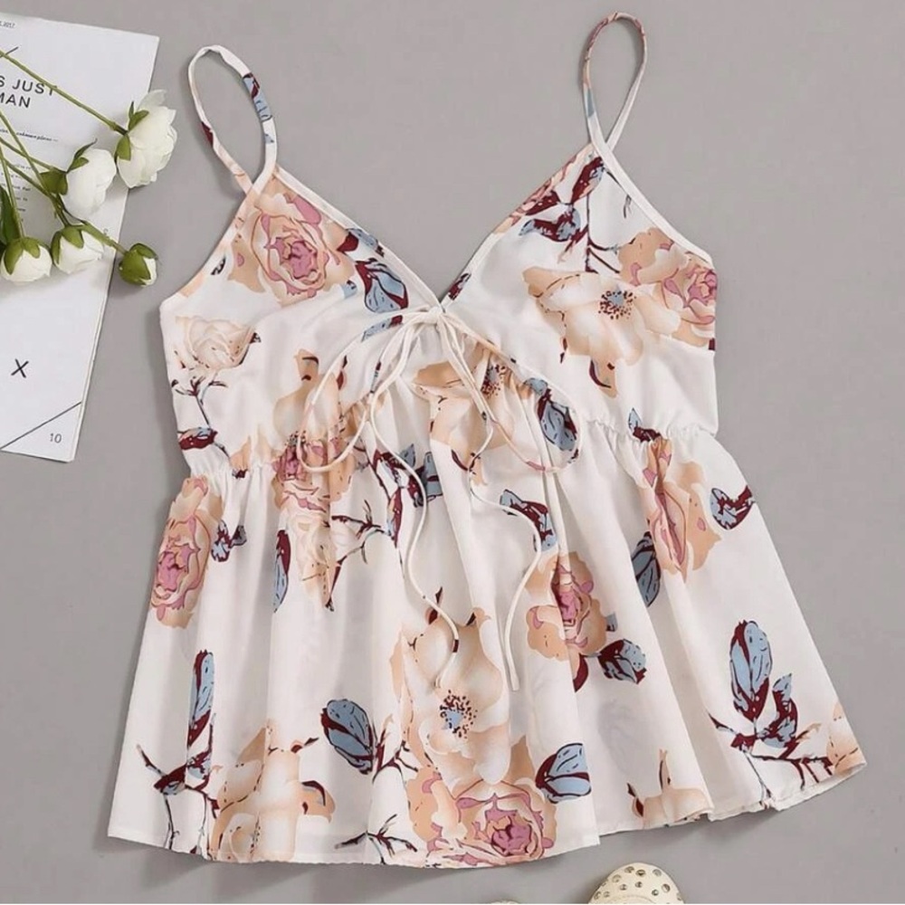White super cute babydoll style top with adjustable straps